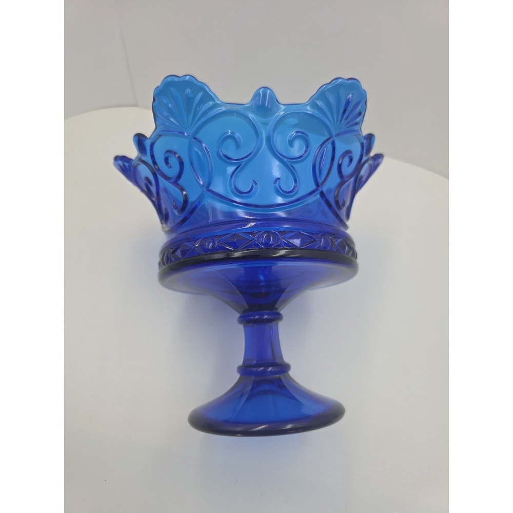 Fostoria Navarre Crown Cobalt Blue Compote Pedestal Bowl 9" VintageGlass